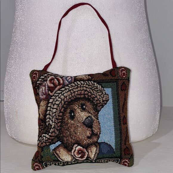 Boyds Bears Vintage Afternoon Tea Tapestry Pillow Decor Reds Green Brown - Picture 1 of 9